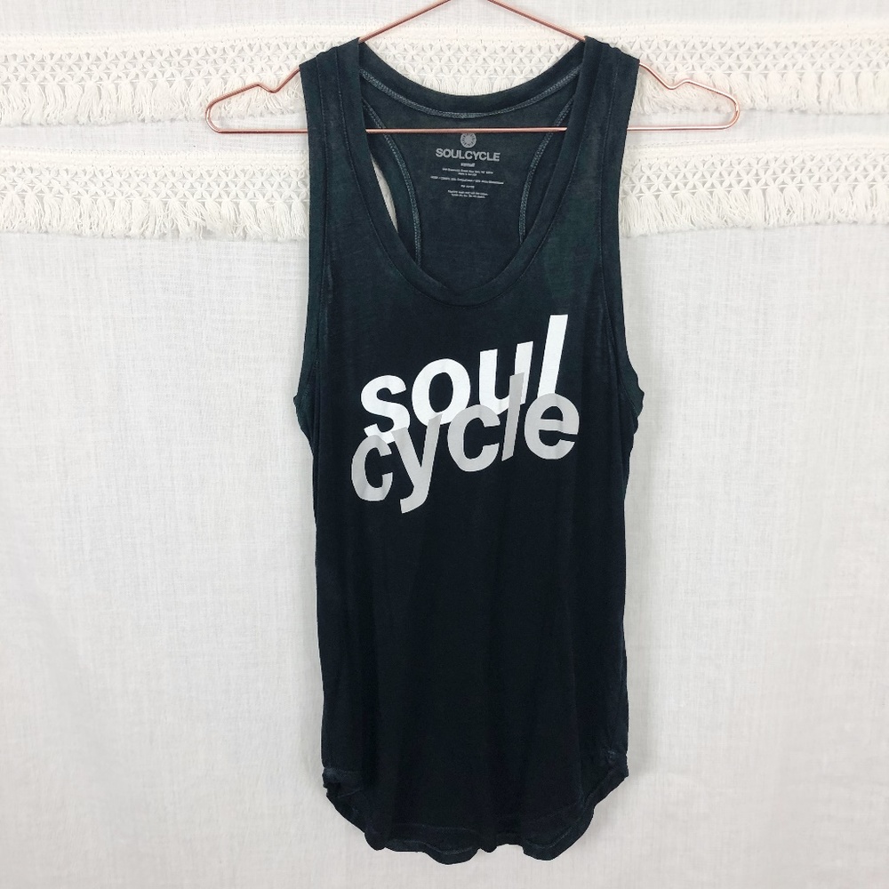 soulcycle | Black Graphic Racer Back Tank | SZ XS